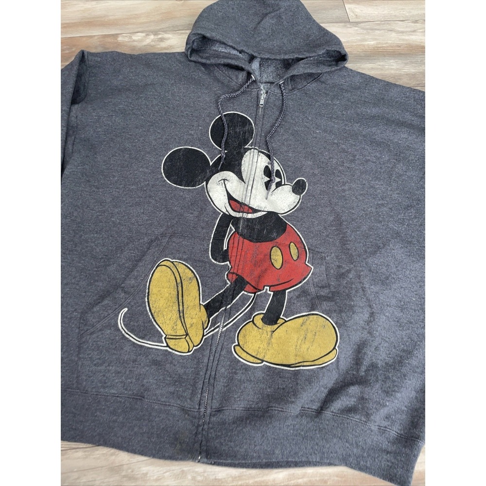 Disney Parks Mickey Mouse Hoodie Zip Up Gray Graphic Sweatshirt Adult Size 2XL